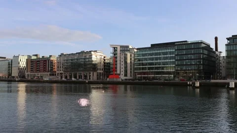 Sunset at Dublin office district, Docklands Stock Footage 234086585