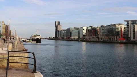 Sunset at Dublin office district, Docklands Stock Footage 234086732