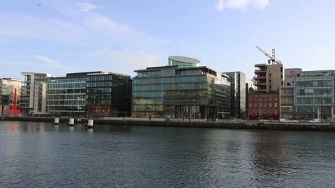 Sunset at Dublin office district, Docklands Stock Footage 234086790