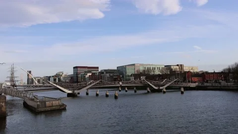 Sunset at Dublin office district, Docklands Stock Footage 234087127