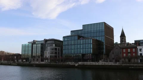 Sunset at Dublin office district, Docklands Stock Footage 234087132