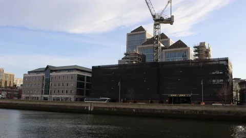 Sunset at Dublin office district, Docklands Stock Footage 234087136