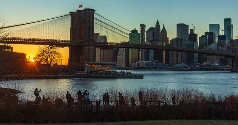 Sunset at Dumbo Brooklyn Bridge Park time lapse Video stock 103184567
