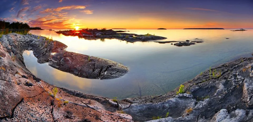 Sunset from Dunk's Point in Tobermory Stock Photos