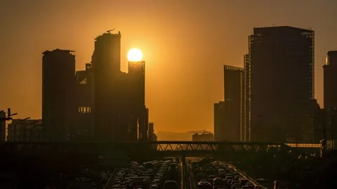 Sunset during Beijing Evening Rush Hour Stock Footage 257944670