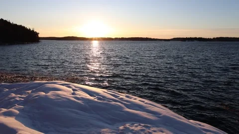 Sunset during the winter at a lake. Stock Footage 304630891