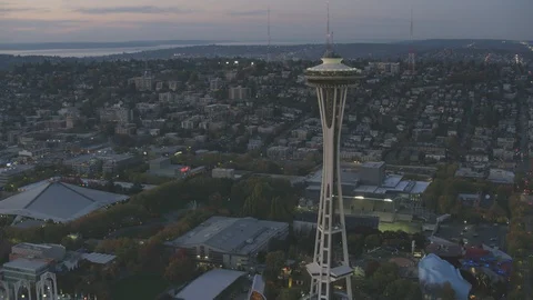 Sunset Dusk Aerial View of Seattle City Washington USA Shot on RED Video stock 99830588