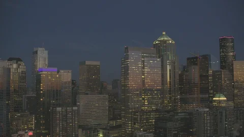 Sunset Dusk Aerial View of Seattle City Washington USA Shot on RED Video stock 99831773