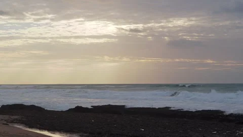 Sunset at dusk on the Atlantic Ocean, beautiful sky and waves in Portugal Stock Footage 259826650