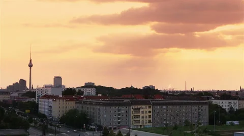 Sunset at dusk in berlin with tv tower Stock Footage 32454296
