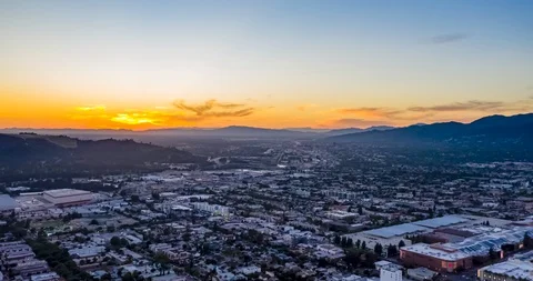 Sunset to Dusk Slow Push Horizon Los Angeles Aerial Motion Time Lapse Stock Footage 130001410