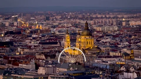 Sunset to dusk time lapse view of the urban skyline of Budapest Stock Footage 170372623