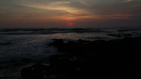 Sunset at dusk with waves Stock Footage 120519543