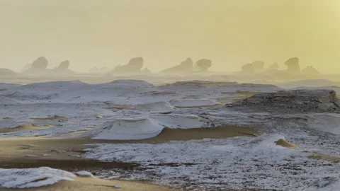Sunset dust storm, Egypt White Desert sahara rock formations, sand camping 4x4 Stock Footage 287196951