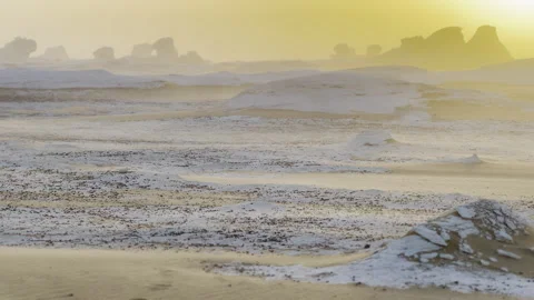 Sunset dust storm, Egypt White Desert sahara rock formations, sand camping 4x4 Stock Footage 287197911