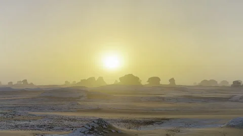 Sunset dust storm, Egypt White Desert sahara rock formations, sand camping 4x4 Stock Footage 287197915