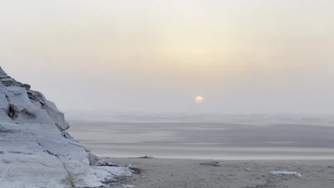 Sunset dust storm, Egypt White Desert sahara rock formations, sand camping 4x4 Stock Footage 287198033