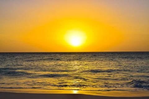 Sunset at Eagle Beach on Aruba island in the Caribbean, stunning colours on a Stock Photos