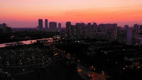 Sunset earial view of district7 Stock Footage