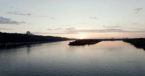 Sunset in early May, the Dnieper River in the city of Kiev High quality 10bit Stock Footage 84944035