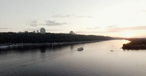 Sunset in early May, the Dnieper River in the city of Kiev High quality 10bit Video stock 84944950