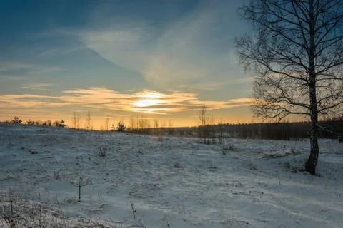 Sunset in early winter. Stock Photos
