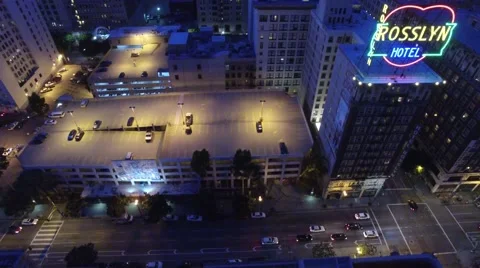 Sunset eclipse los angeles downtown drone twilight Stock Footage 55275698