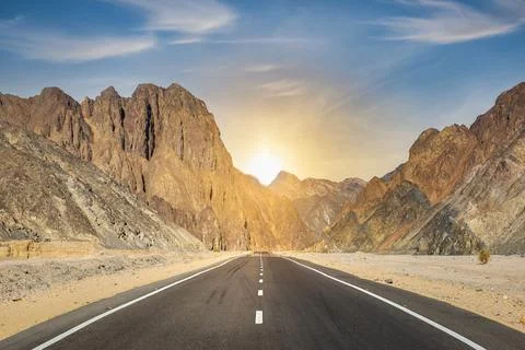 Sunset in egyptian mountains Stock Photos