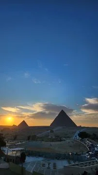Sunset at the Egyptian Pyramids 스톡 사진