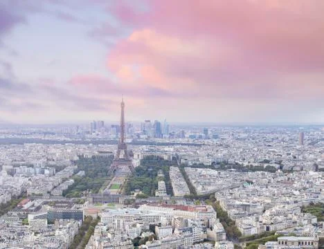 Sunset Eiffel tower and Paris city view form Montparnasse. Sunset romantic Stock Photos