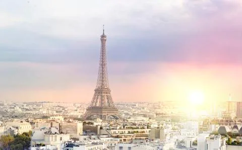 Sunset Eiffel tower and Paris city view form Triumph Arc. Eiffel Tower from 스톡 사진