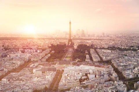 Sunset Eiffel tower and Paris city view form Triumph Arc. Stock Photos