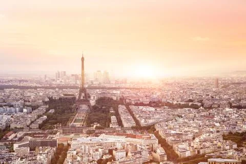 Sunset Eiffel tower and Paris city view form Triumph Arc. Stock Photos