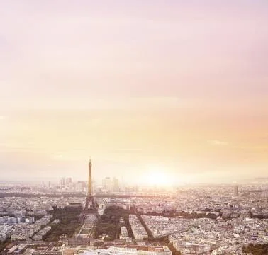 Sunset Eiffel tower and Paris city view form Triumph Arc. Stock Photos