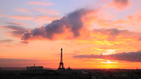 Sunset Eiffel Tower and the Streets of Paris Stock Footage 332450744