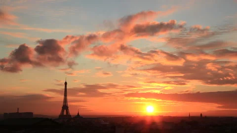 Sunset Eiffel Tower and the Streets of Paris Stock Footage 332450766