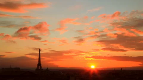 Sunset Eiffel Tower and the Streets of Paris Stock Footage 332450779