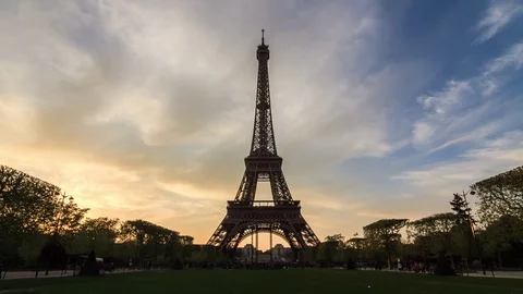 Sunset Eiffel tower Paris 4K timelapse Stock Footage 97822830