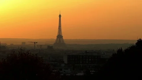 Sunset Eiffel tower Paris Stock Footage 82869261