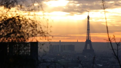 Sunset at Eiffel Tower in Paris Stock Footage 90772352