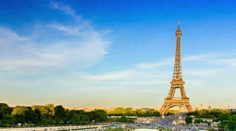 Sunset at The Eiffel Tower in Paris, seen from the Trocadero Stock Footage 66421113