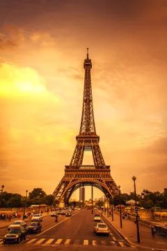 Sunset in the Eiffel Tower Stock Photos