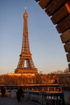 Sunset on the Eiffel Tower, seen from Pont de Bir Hakeim in Paris. Stock Photos