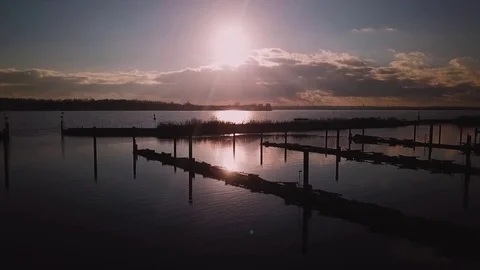 Sunset at the Elbe near an empty marina Stock Footage 125367380