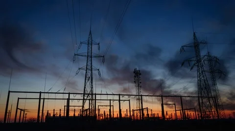 Sunset at Electric Power Station Stock Footage 48575431