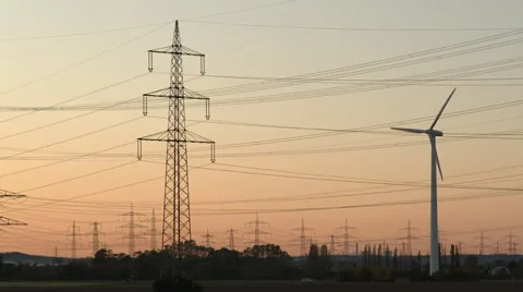 Sunset with electrical power supply Stock Footage 29206385