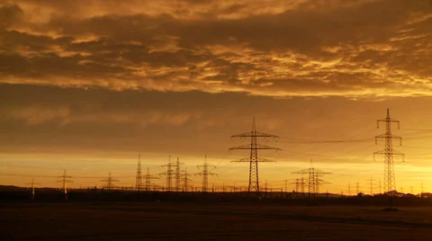 Sunset with electrical power supply Stock Footage 29207775