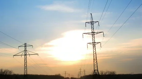 Sunset with electricity pylon. time lapse. Stock Footage 360988