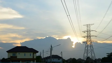 Sunset with electricity time lapse Stock Footage 51169242