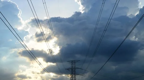 Sunset with electricity time lapse Stock Footage 51202162